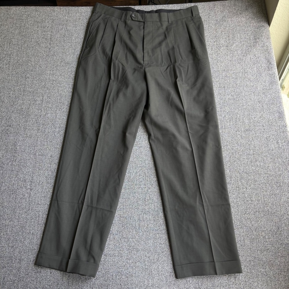 Brooks Brothers Pants Mens 38x31 Grey Brooksease Pleated‎ Wool Cuffed Trousers
